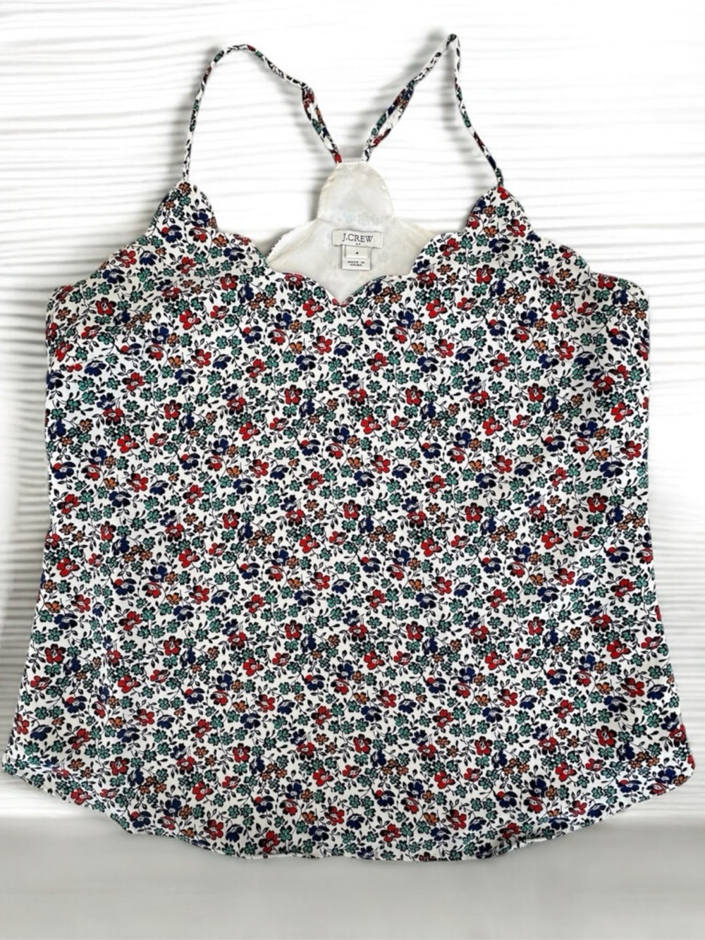 J. Crew White Floral Scalloped Spaghetti Strap Tank Top  size 4